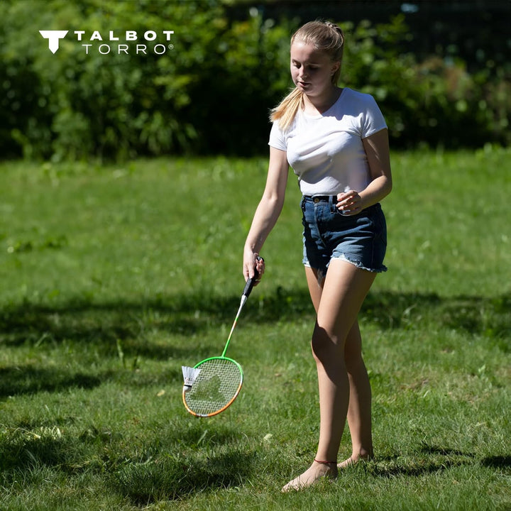 Talbot-Torro Badminton-Set 4-Attacker Plus, Kolmplettset mit 4 Schläger, 3 Federbälle, komplette Net