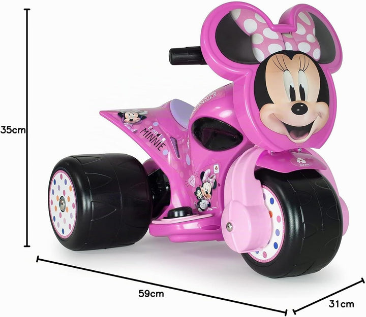 INJUSA - Elektromotorrad Minnie Mouse Samurai, 6V Batterie, für Kinder von 1 bis 3 Jahren, mit Gaspe