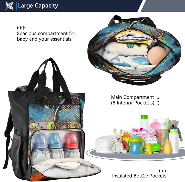 Ausgefallenes Kunstwerk Tennis Wickeltasche,Reiserucksack,Grosse Kapazität,Tragetasche für Mütter,fü