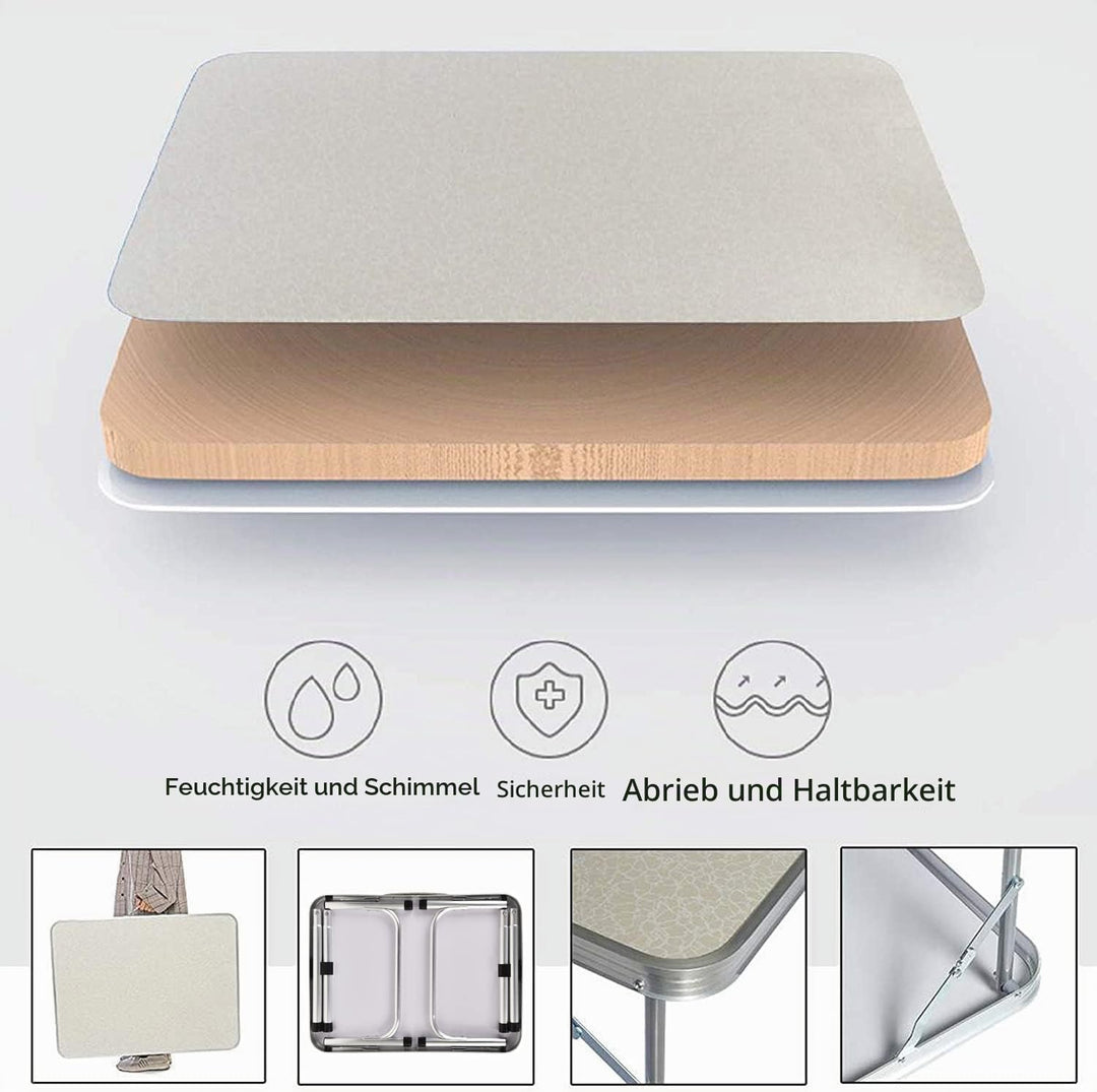 Klapptisch, höhenverstellbar, Picknicktisch, tragbarer Aluminium-Schreibtisch mit Griff, MDF-Tischpl
