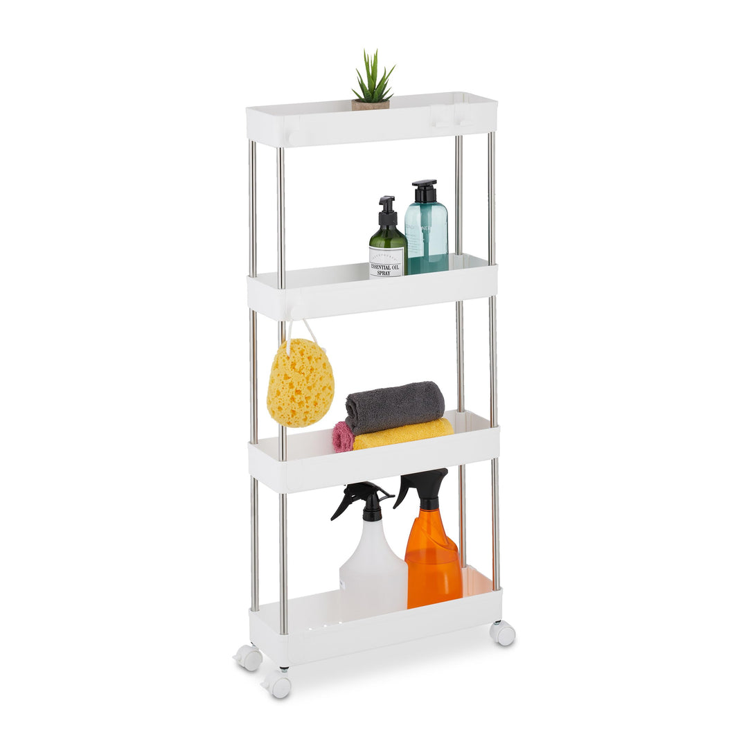 Relaxdays Nischenwagen, 4 Etagen, mit Rollen, Küche, Bad, Rollwagen, 88 x 41,5 x 14,5 cm, Kunststoff
