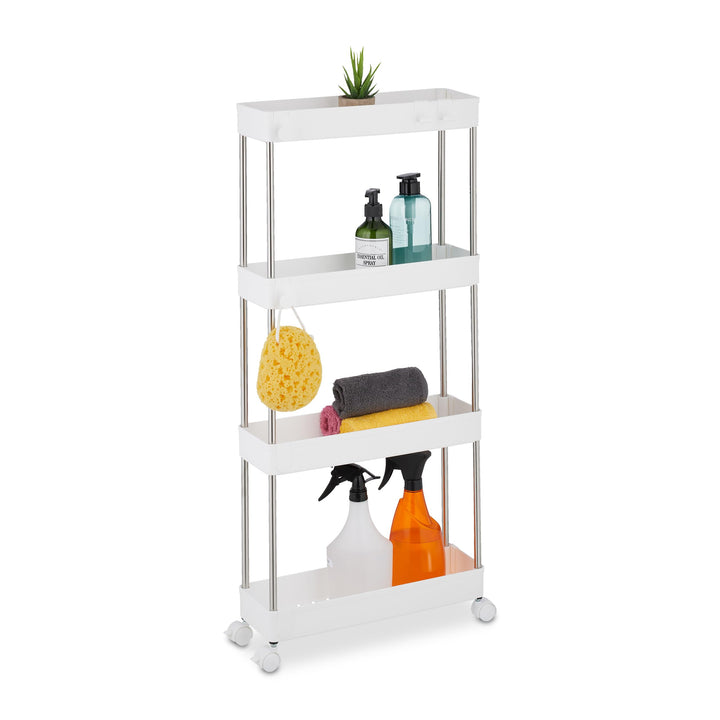 Relaxdays Nischenwagen, 4 Etagen, mit Rollen, Küche, Bad, Rollwagen, 88 x 41,5 x 14,5 cm, Kunststoff