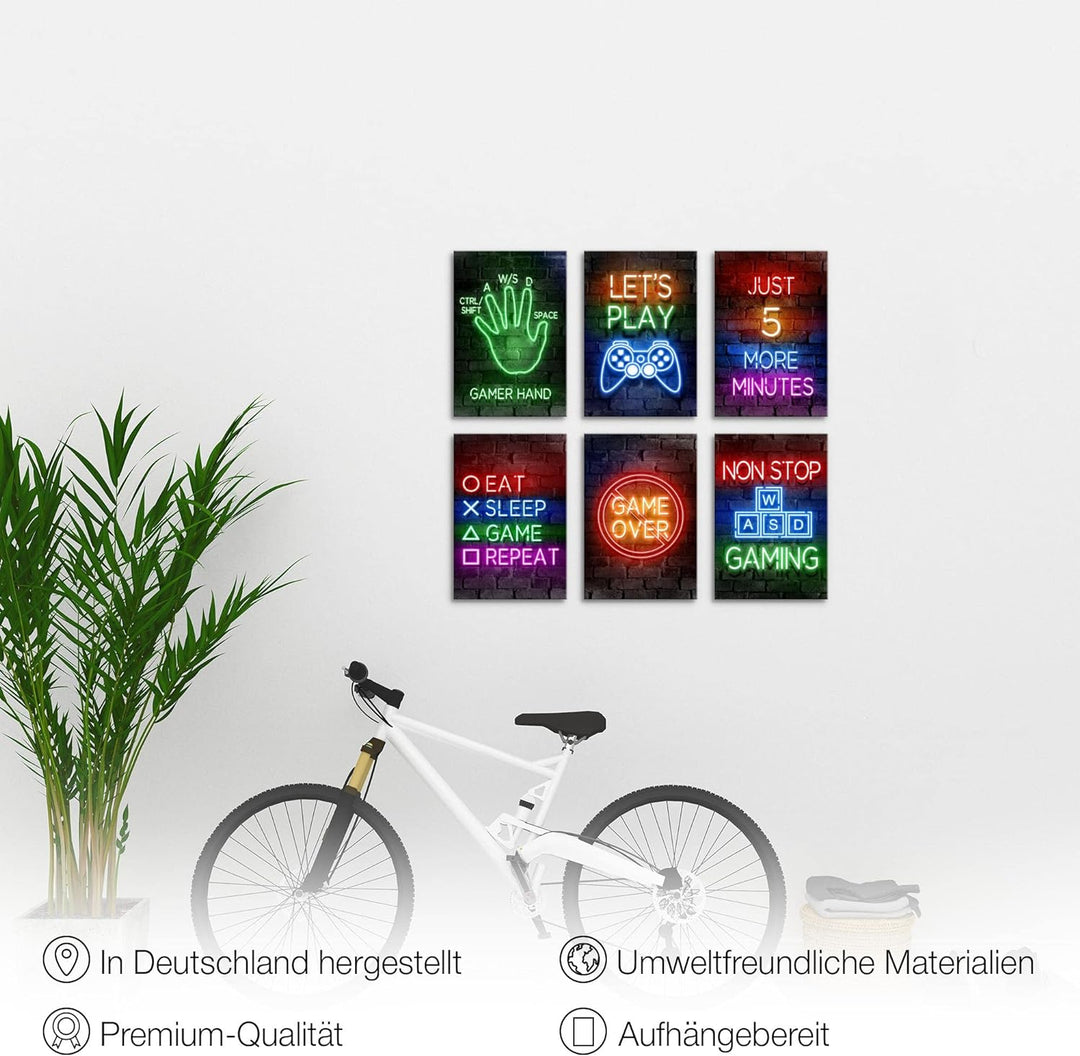 Novart Wandbilder Set - KOMPLETT AUFHÄNGFERTIG - Made in Germany - Moderne Bilder Spielkonsole Gamer