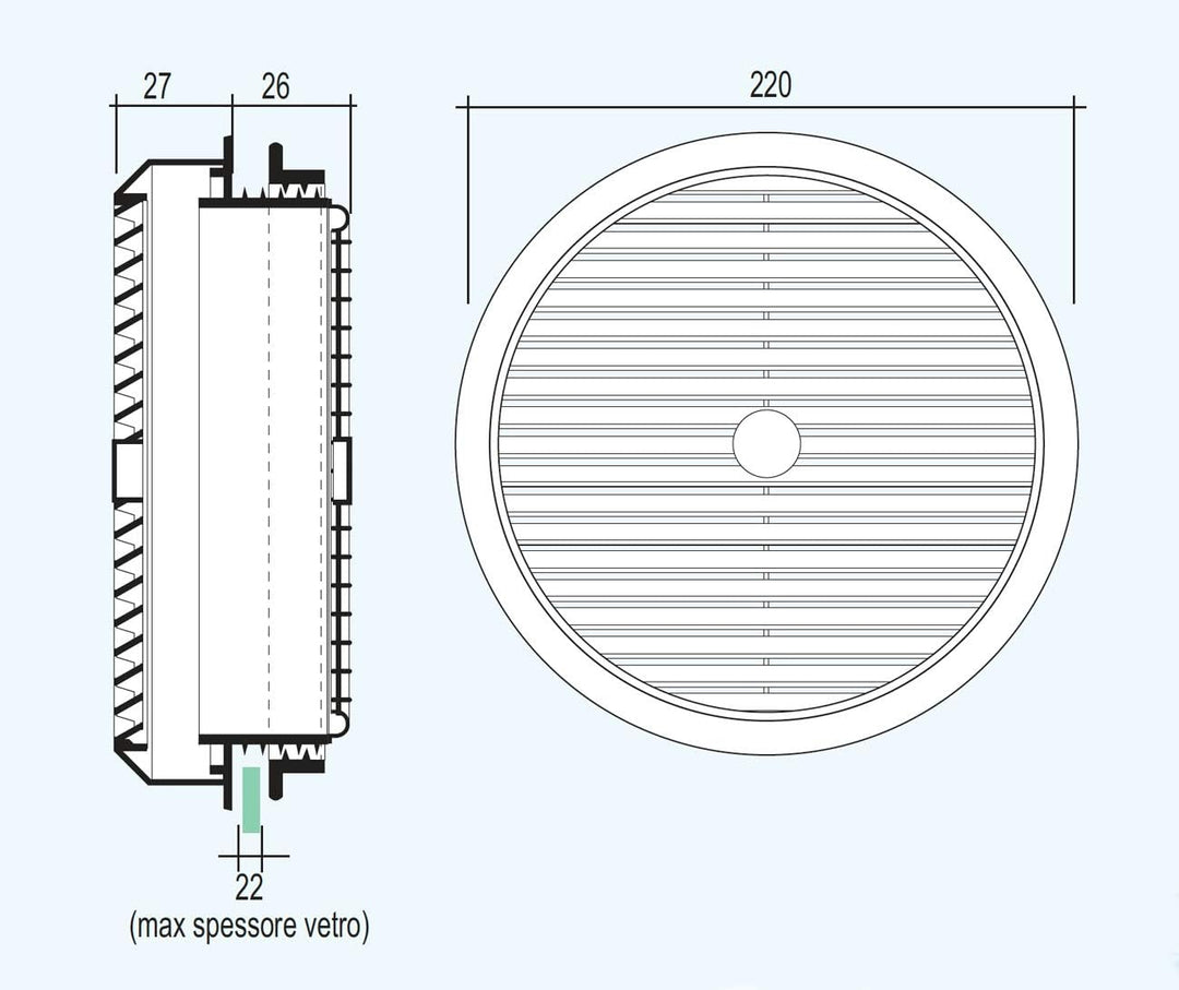 La Ventilazione TVR200-Y Paar runde Grills für Glas, durchsichtig, ø 220 mm ø 220 mm Mit Netz, ø 220