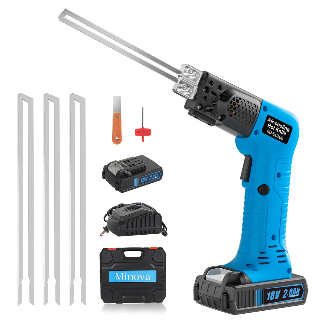 MINOVA Akku-Styrocutter Pro Elektrischer Heissschneider für Stoffe und Seile inklusive Messer und Zu