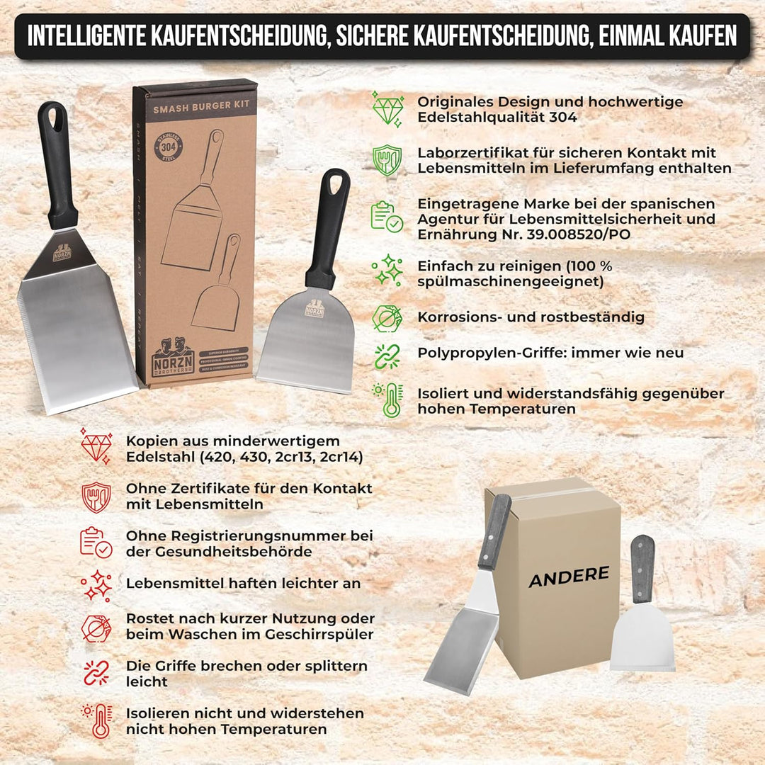 Grillspachtel Edelstahl 304 Set – Plancha Zubehör inkl. Plancha Spachtel und Grill Schaber. Grill Sp