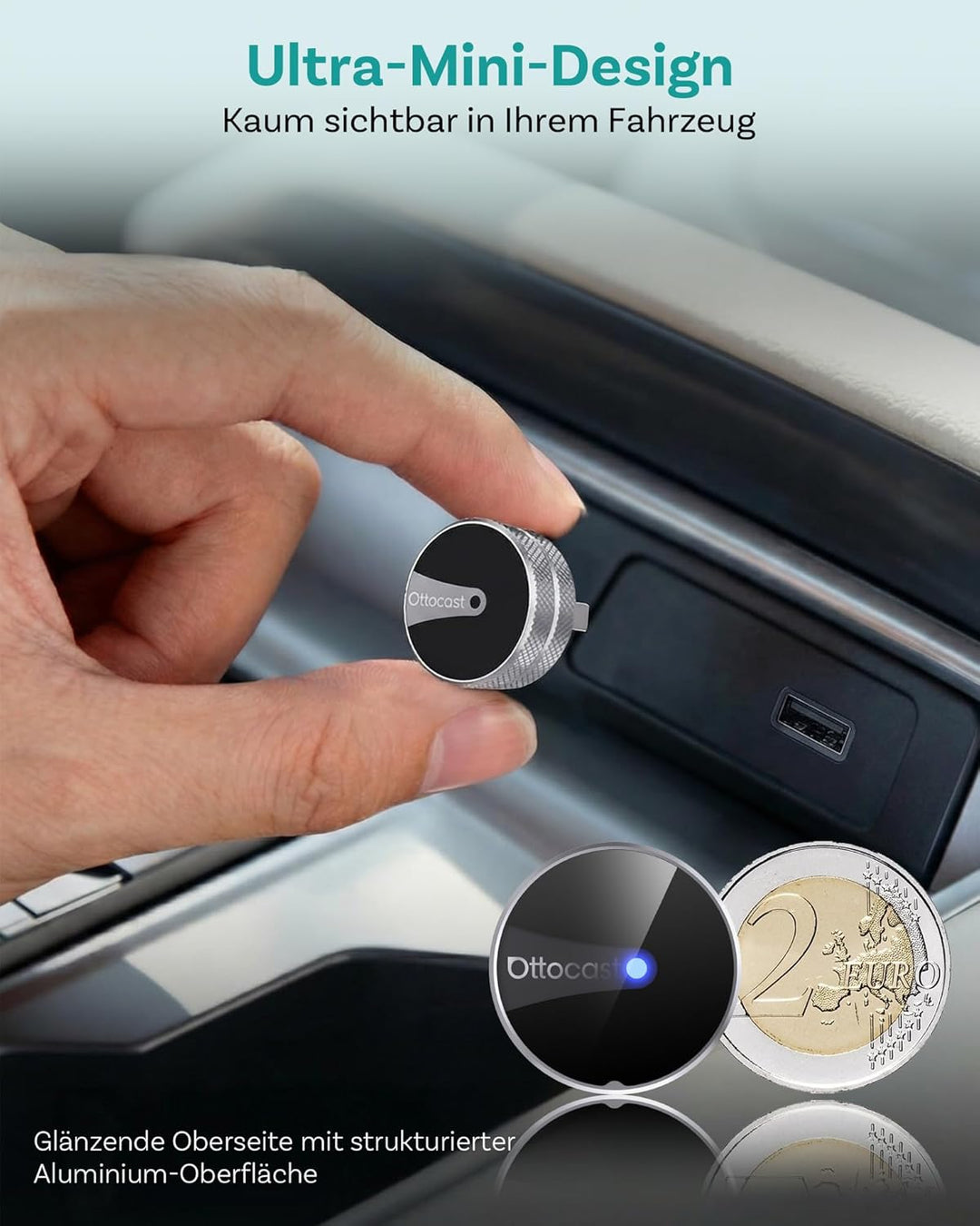 2026 Ottocast Mini Tube Wireless CarPlay & Android Auto Adapter, Kabelgebunden zu Kabellos, Plug & P