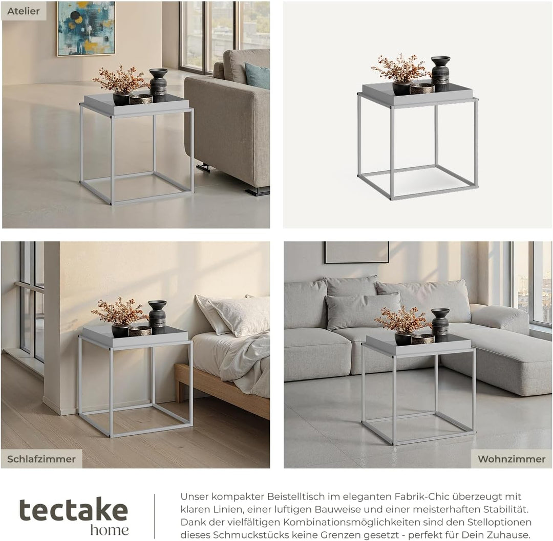 tectake® Metall Beistelltisch, Couchtisch, Nachttisch, Beistelltisch Couch quadratisch, stapelbar, B