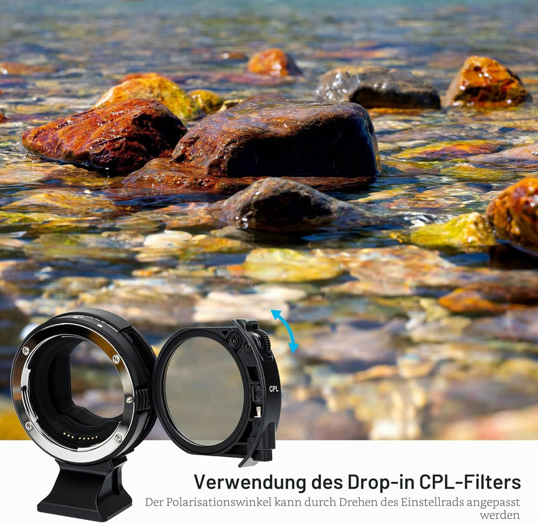 JJC EF - EOS R Adapter mit Drop-In C-PL + Variablem ND Filter, ersetzt Canon Drop-In Filter Mount Ad