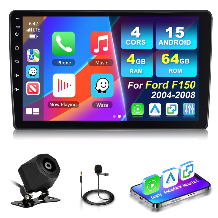 4GB+64GB Carplay Autoradio für Ford F-150 2004-2008 mit GPS Navigation, 10 Zoll Kabellosem Android A