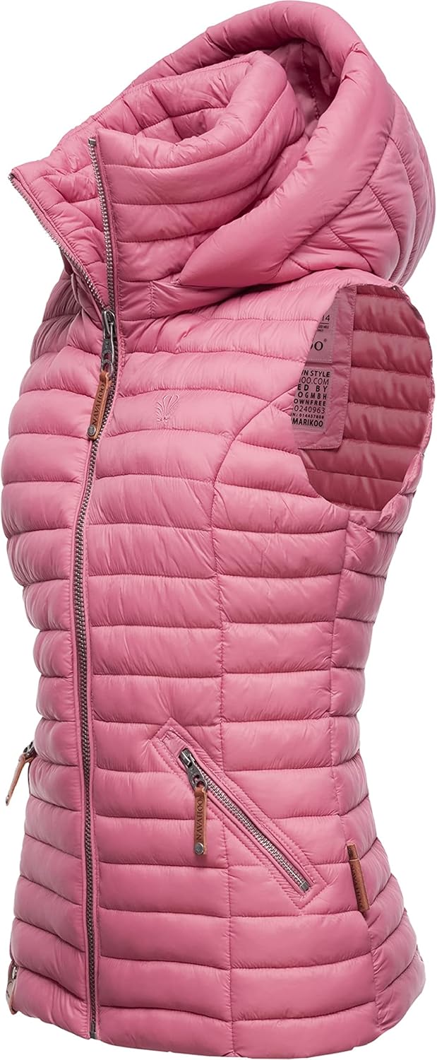 Navahoo Damen Übergangsjacke leichte Steppweste mit Abnehmbarer Kapuze Shadaa XS-3XL XS Himbeere, XS