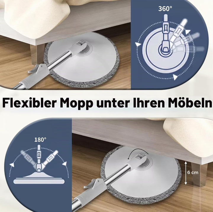 ARSUK Wischmopp und Eimer Set, 360° Flachwischer Bodenwischer mit Wringer und Teleskopstiel - 2 Mikr