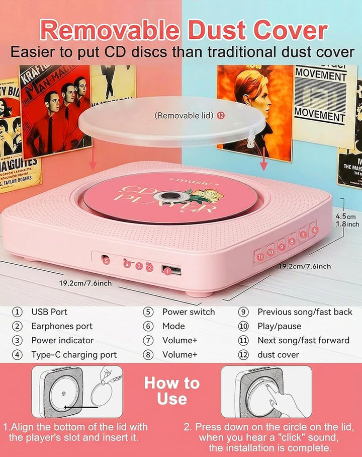 CD Player Tragbar Bluetooth Radio mit CD-Player mit Lautsprecher Unterstützung USB & AUX-Wiedergabe