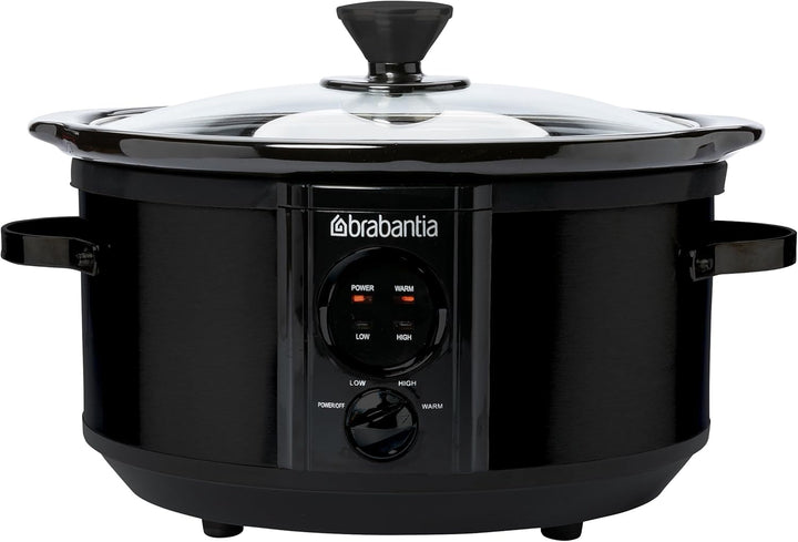 Brabantia Slow Cooker, 3,5 Liter (3-4 Personen), Entnehmbare Keramikschale & Glasdeckel, 3 Temperatu