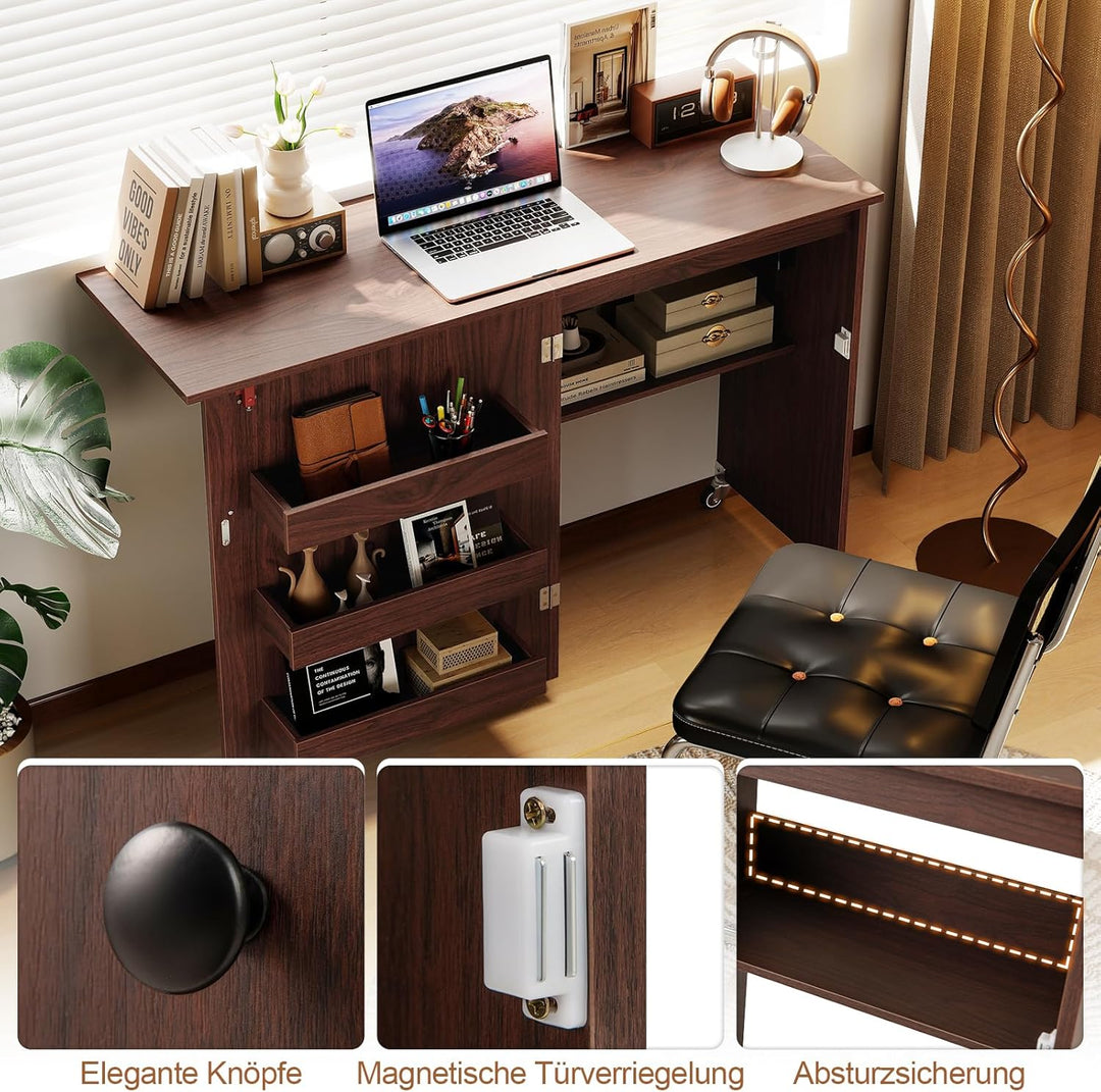 RELAX4LIFE 2 in 1 Nähtisch, Nähmaschinenschrank klappbar mit Ladestation, Nähschrank aus Holz mit Re