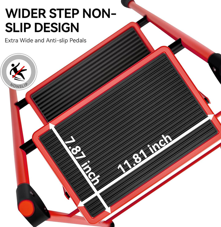 KINGRACK Stufen Leiter, Klappleiter mit Anti-Rutsch und breitem Pedal, Kleine Leiter mit Griff, Robu