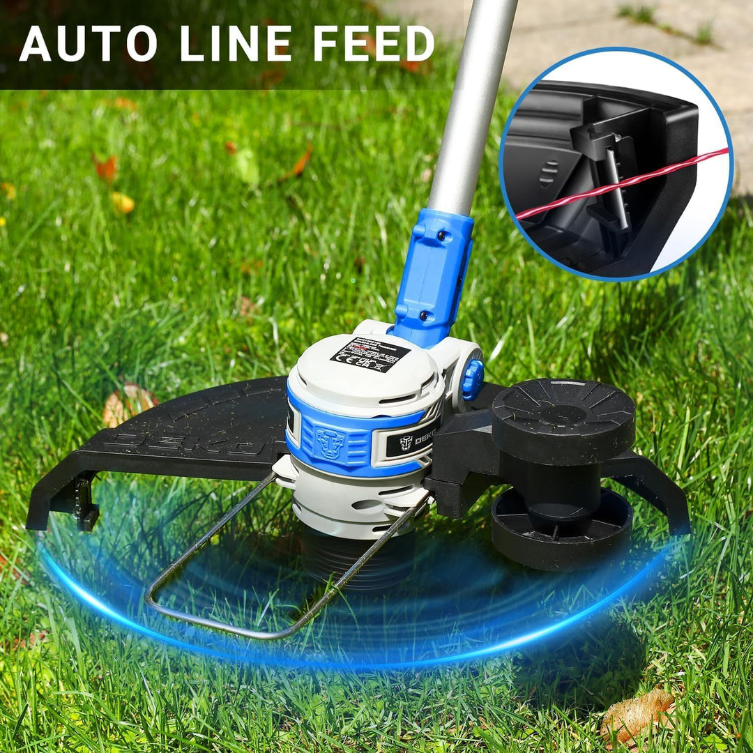 DEKOPRO Elektrischer Rasentrimmer, kabellos, mit 2 Batterien, 20 V, für Bearbeitungsarbeiten, Massiv