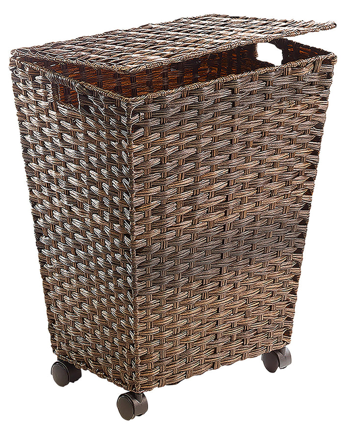 Kobolo Wäschebehälter mit Rollen aus braunem Polyrattan