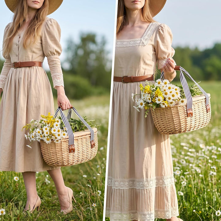 Picknickkorb für 4 - Weiden-Picknick-Set mit Weintisch | Weidenkorb-Set mit isolierter Kühltasche fü