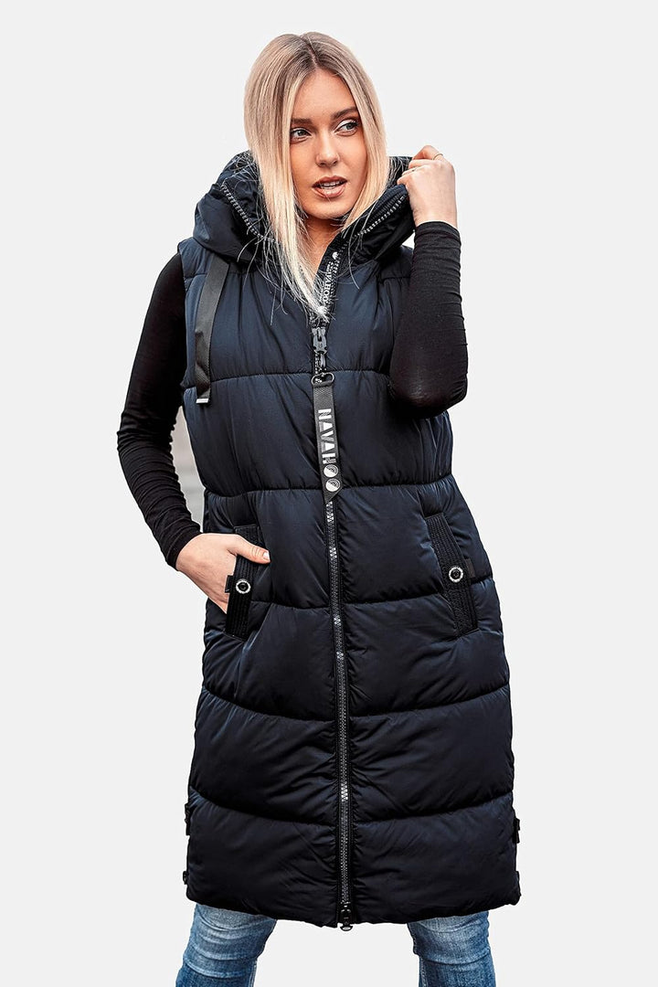 Navahoo Damen ärmellose Lange Outdoorweste warme Winterjacke Schnuffelchen XS-3XL XS Navy, XS Navy