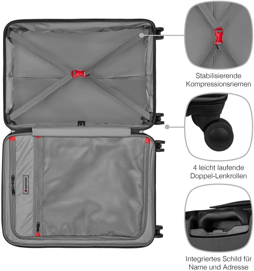WENGER Pegasus M Hartschalenkoffer mit 4 Rollen, Trolley, M, 66 (79) l, Sicherheitsschloss, Damen He