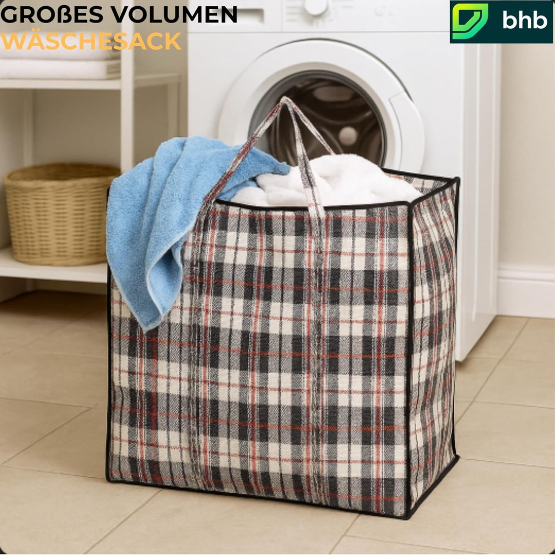 Jumbo Aufbewahrungstasche XXL 140L Kariert mit Reissverschluss – Verstautasche Bigbag PP-Gewebe Falt