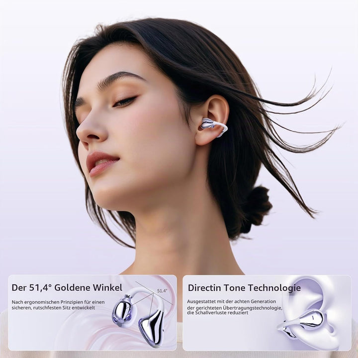 Open-Ear-Kopfhörer I5, Kabellose Bluetooth 6.0 Clip-On-Ohrhörer mit ENC, IPX5 wasserdicht, 36 Std. L