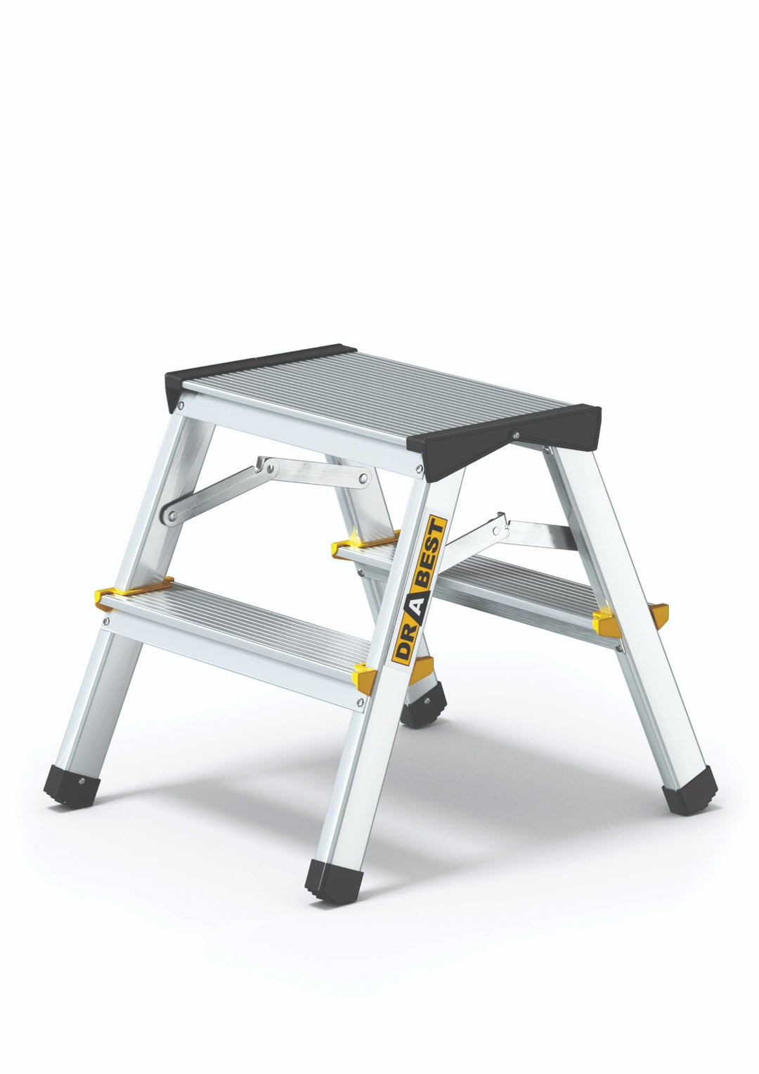 DRABEST Alu Leiter Klappbar 2 x 2 Stufen Zweiseitige Klappleiter Doppelstufenleiter max 150 kg TÜV Z