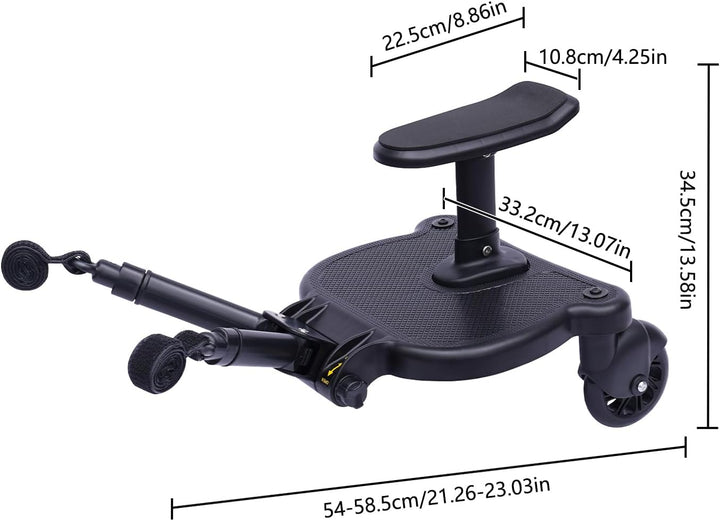Buggy Board Universal Kinderwagen Skateboard – Mitfahrbrett mit Abnehmbarem Sitz 25kg, Faltbares Tri
