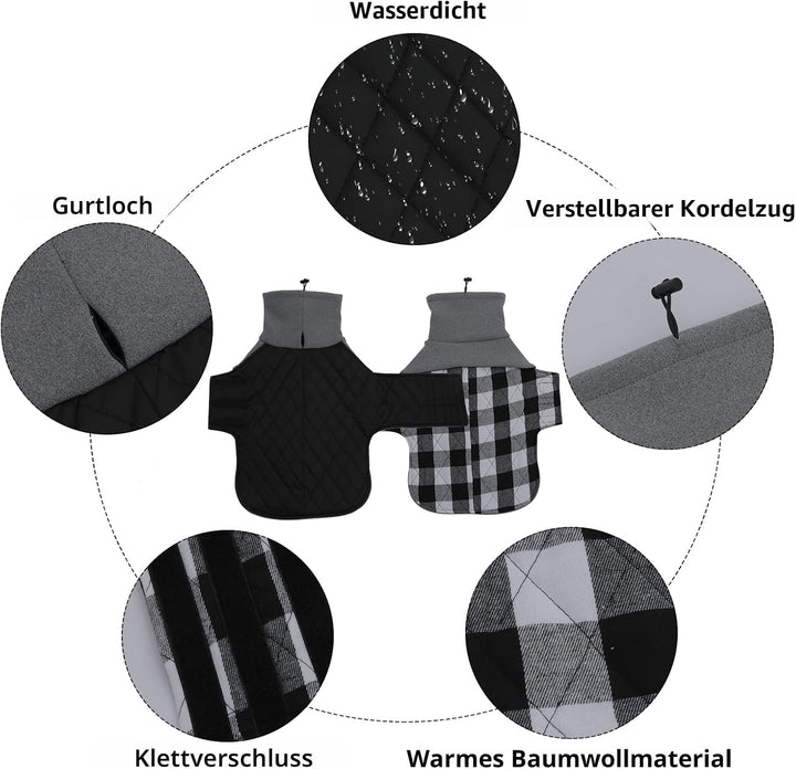 Geyecete Hundemantel Dackel, Dackel Wintermantel, Warmer Quilten Dackelmantel mit Geschirr Loch,Wind