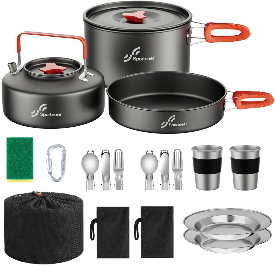 Camping Kochgeschirr Camping Geschirr Set 2 Personen Camping Topf Pfanne Set Und Wasserkocher Mit Ta