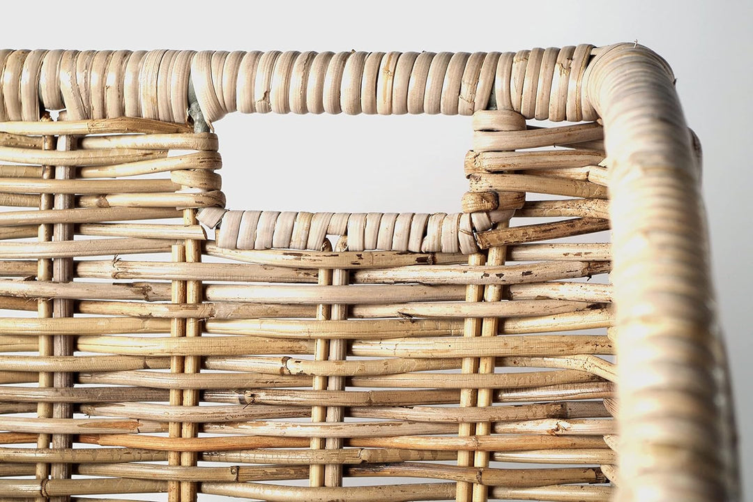 Kobolo Kaminholzwagen aus Rattan, Kubu Grey mit Leinenstoff, 44x34x 78 cm, robuste & stilvolle Holza