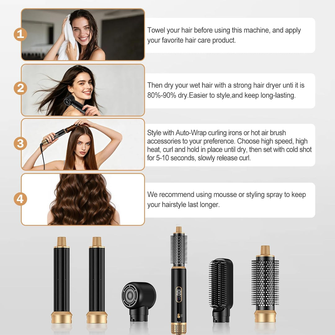 Hair Styler 5 in 1, Airstyler Haarstyler Set mit LCD-Bildschirm, Rundbürstenföhn, Warmluftbürste, Ai