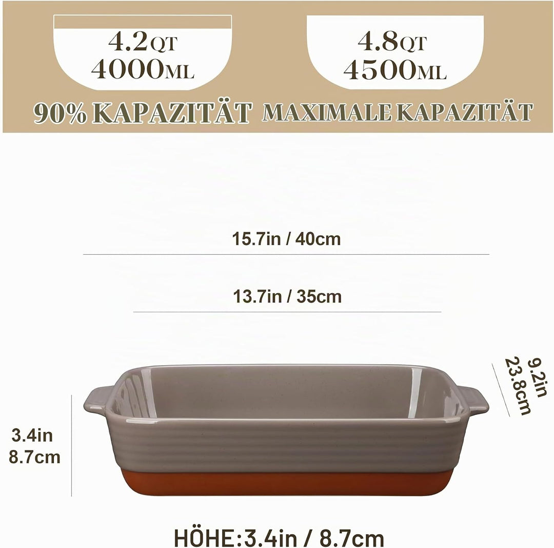 MALACASA, Serie TARA, Auflaufform Gross, 4.5L Backformen, Auflaufformen rechteckig aus Töpferton &amp; k