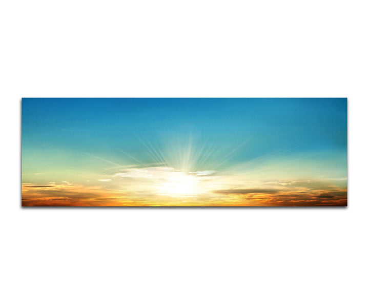 Paul Sinus Art Panoramabild auf Leinwand und Keilrahmen 150x50cm Himmel Wolkenschleier Sonnenunterga