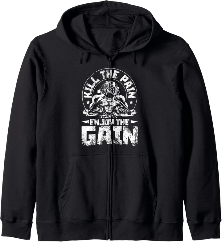 Löwe Workout Pain Beast Gym Gain Fitness Motivation Muskeln Kapuzenjacke