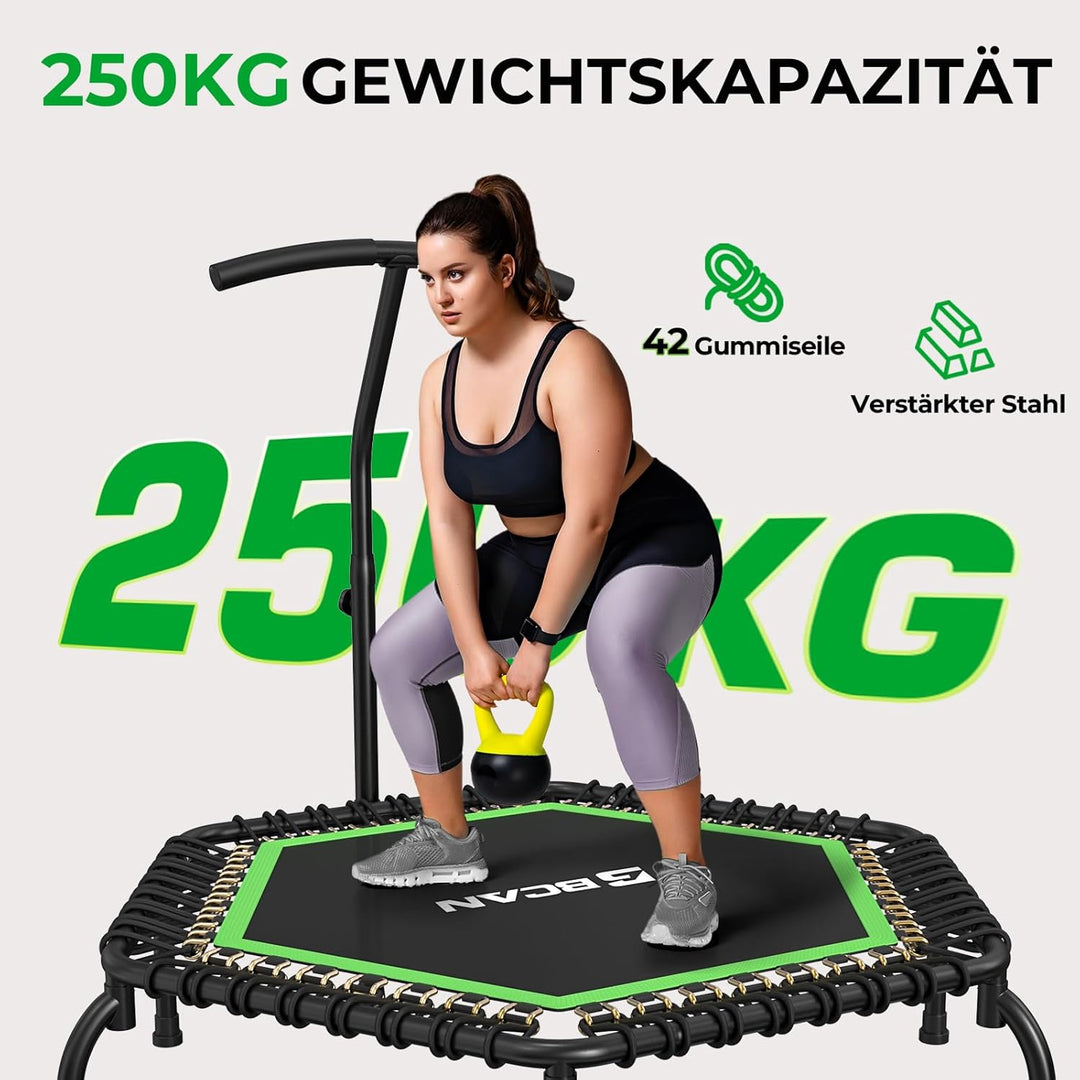 BCAN 250KG Mini-Trampolin, Ø 123CM Fitness-Trampolin mit Bungees, 3-Fach Verstellbarer Schaumstoffgr