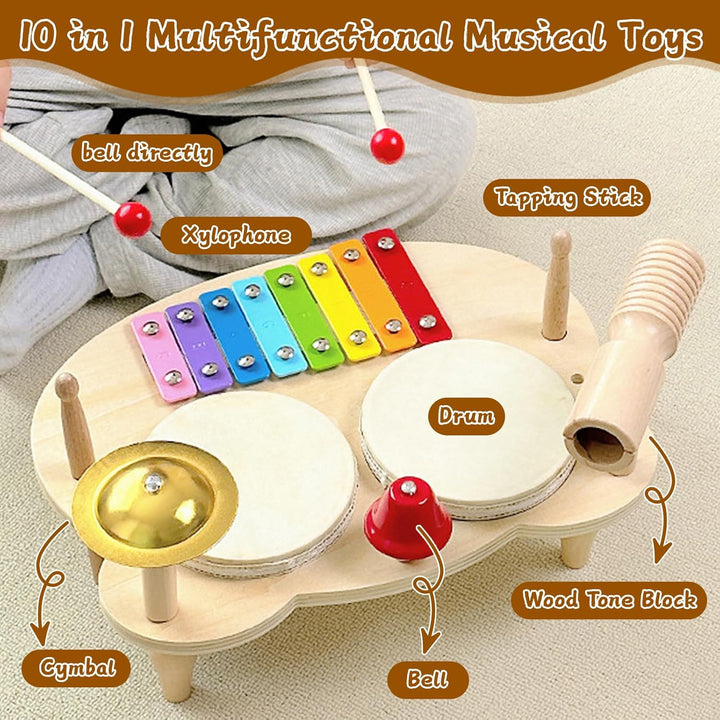 UCAMP Schlagzeug Kinder,Trommel Kinder 10-in-1 Musikinstrumente Kinder ab 1 2 3 Jahre mit Xylophon,H