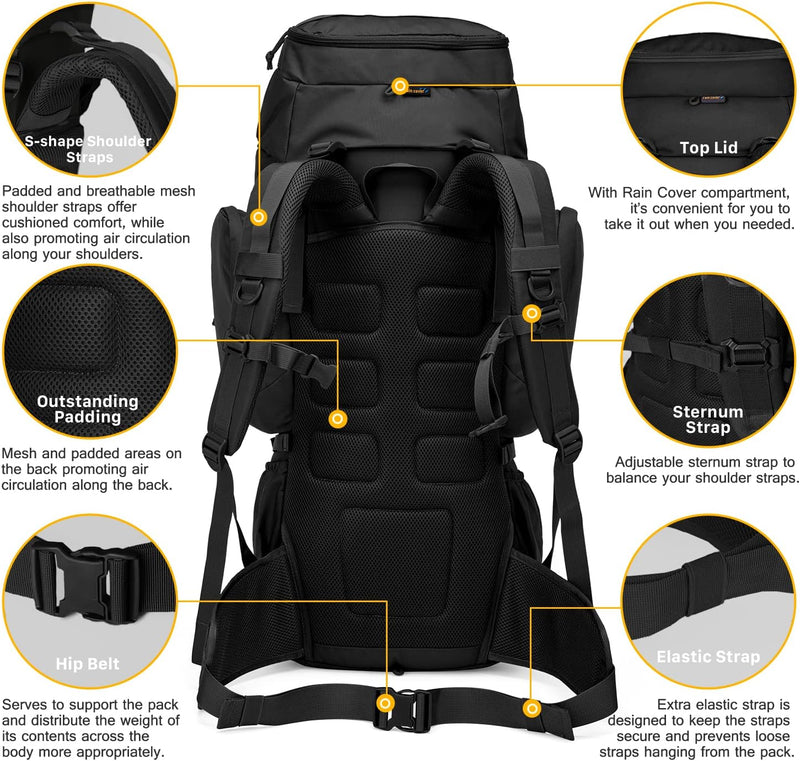 Mardingtop 50/60 Liter Erwachsene Taktischer Trekkingrucksacke Rucksack Outdoor Wanderrucksäcke Schw