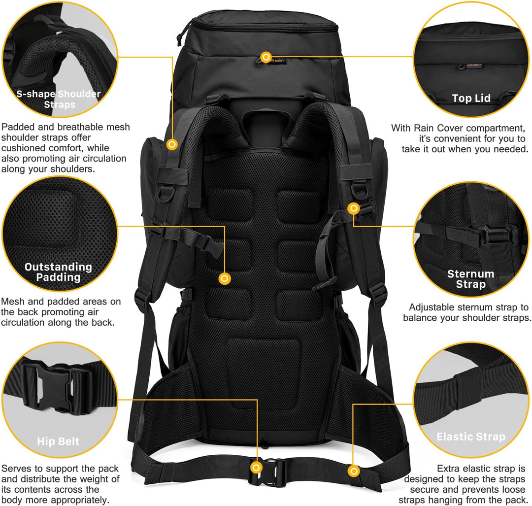 Mardingtop 60 Liter Taktischer Rucksack mit Regenhülle Grosser Trekkingrucksäcke Erweiterbar Outdoor