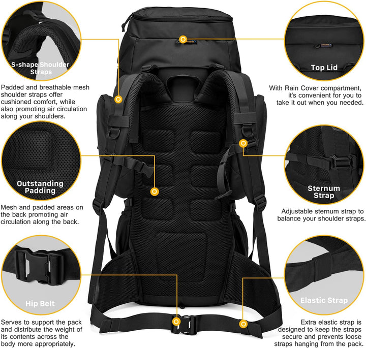 Mardingtop 60 Liter Taktischer Rucksack mit Regenhülle Grosser Trekkingrucksäcke Erweiterbar Outdoor