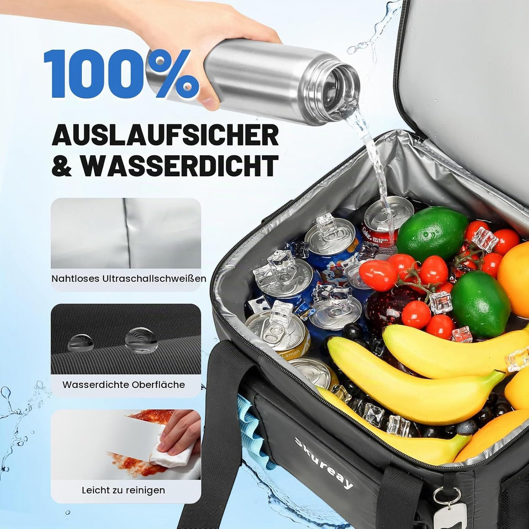 Grosse, erweiterbare Kühltasche aus weichem Material, doppelstöckige Lunchtasche für Damen und Herre