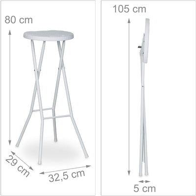 Relaxdays Barhocker klappbar BASTIAN 2er Set weiss, Wetterfest, Höhe 80 cm, Barstuhl Doppelpack, Kun