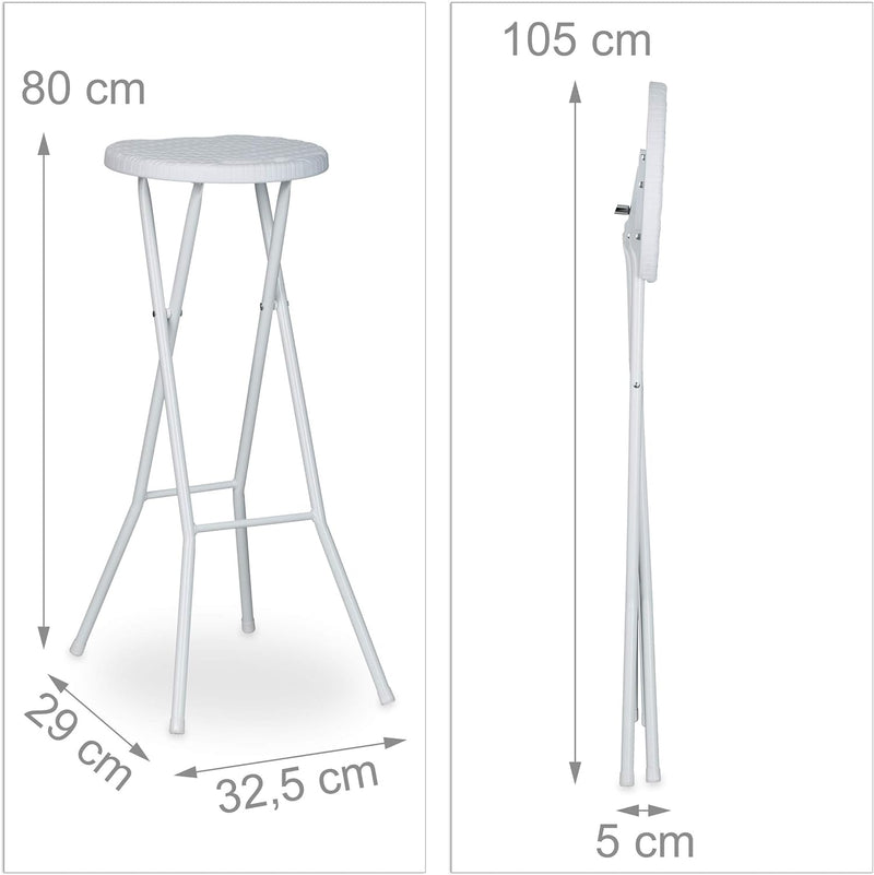 Relaxdays Barhocker klappbar BASTIAN 2er Set weiss, Wetterfest, Höhe 80 cm, Barstuhl Doppelpack, Kun