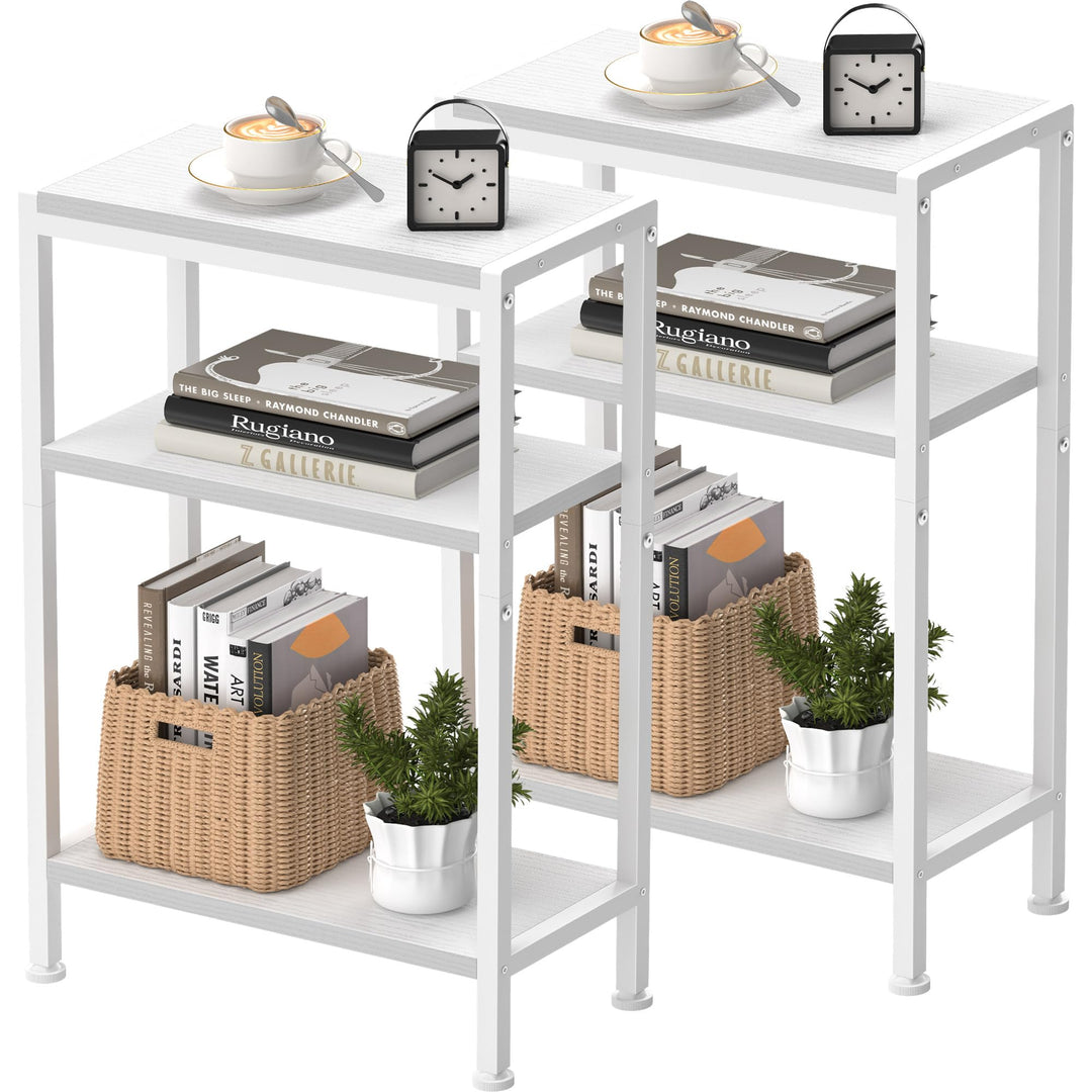 Schmaler Beistelltisch, Nachttisch, 2er Set, Kleiner Tisch, 3 Ablagen Nachttisch Schmal mit Stauraum