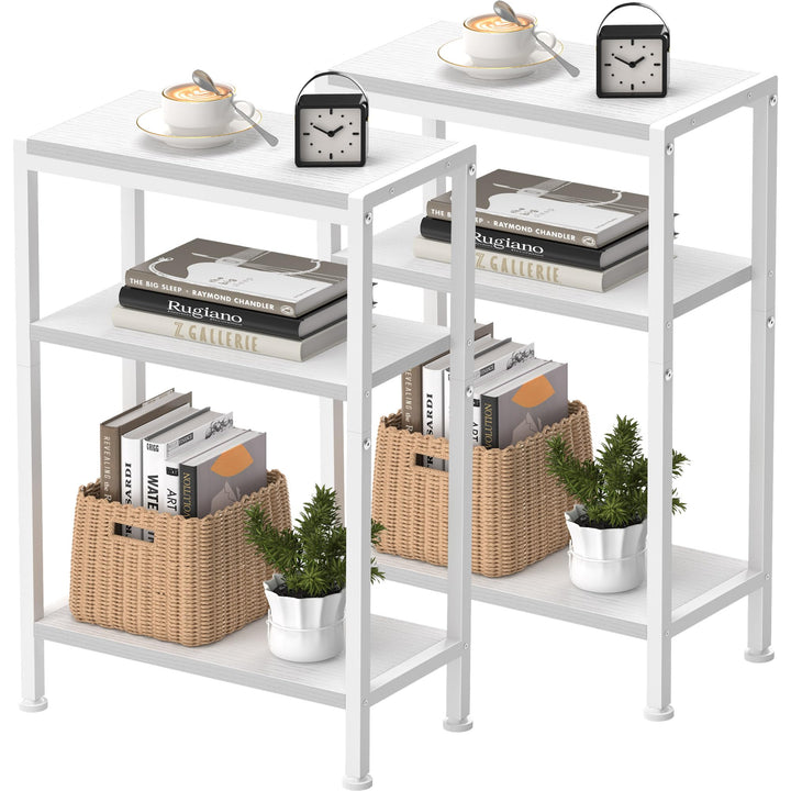 Schmaler Beistelltisch, Nachttisch, 2er Set, Kleiner Tisch, 3 Ablagen Nachttisch Schmal mit Stauraum