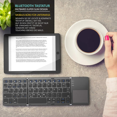 CSL - Bluetooth Tastatur klappbar mit Touchpad für PC Smartphone oder Tablet - faltbares Keyboard im