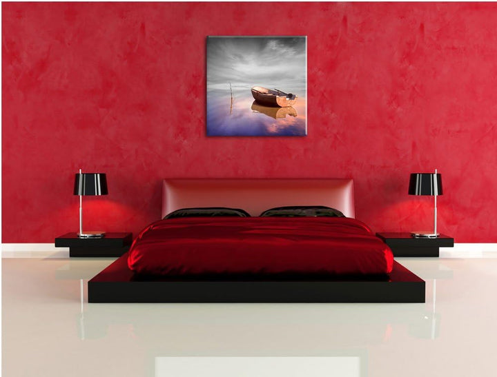Pixxprint Einsames Boot auf See als Leinwandbild Quadratisch/Grösse: 70x70 / Wandbild/Kunstdruck/fer