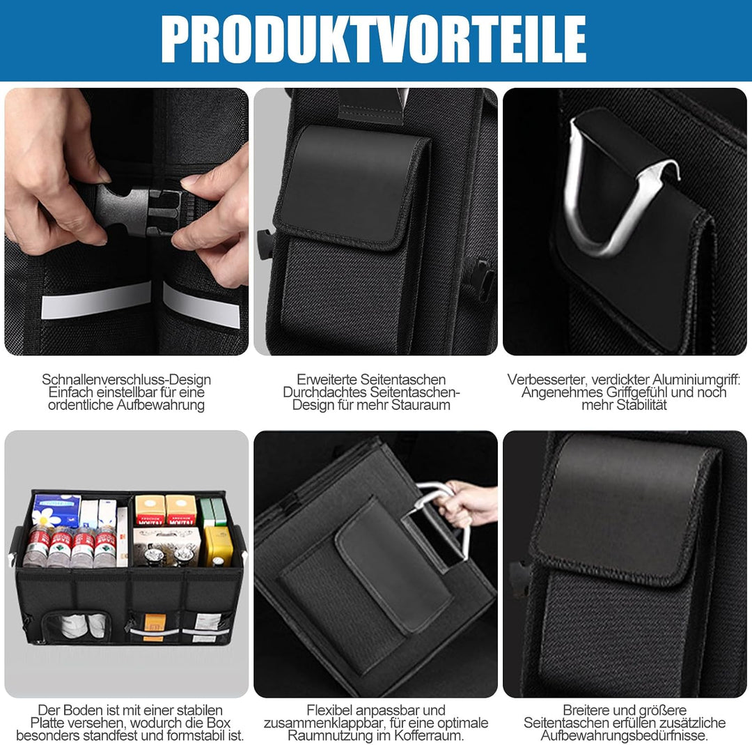 Kofferraum Organizer mit Deckel &amp; Schuhfach Faltbare Auto Kofferraumtasche | 65L mit Fächern Taschen
