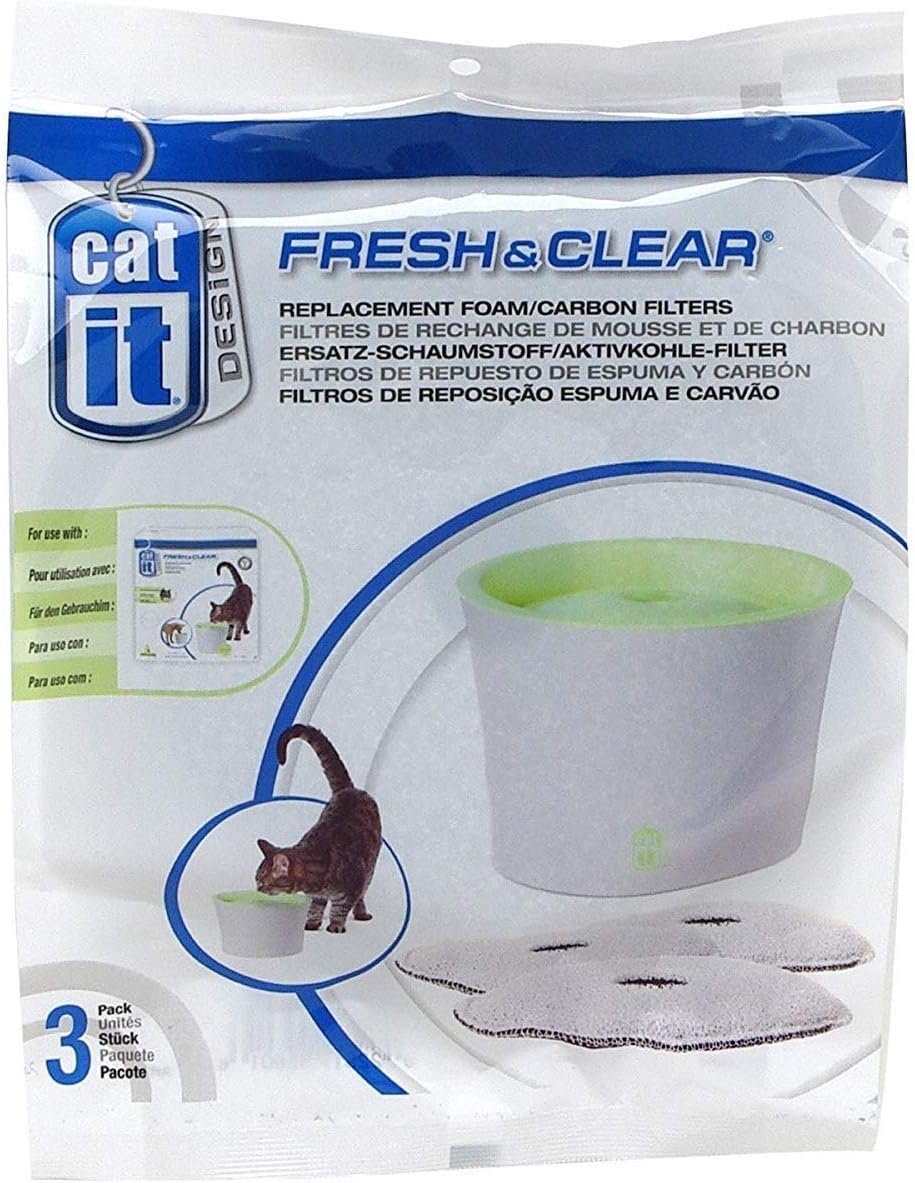 Catit 43747w Blumentrinkbrunnen 3l Mit Led & 55601 Ersatz-Reinigungsfilter 3er Pack für 3 L Trinkbru
